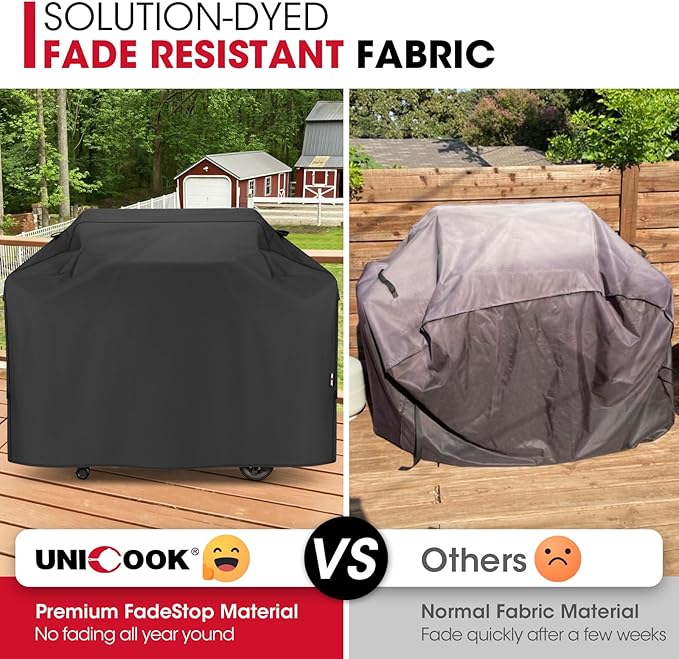Unicook Grill Cover 75 Inch for Outdoor Grill, Large BBQ Cover with Side Handles and Air Vents, Heavy Duty Waterproof Fade Resistant, Compatible with Weber Charbroil Nexgrill Kenmore BBQs, Black