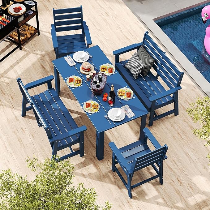 GREENVINES Outdoor Bench | 51.5’’ | HDPE | Garden Benches | Weatherproof | for Outdoors Patio Park Porch Outside Backyard | 2-Person | Blue