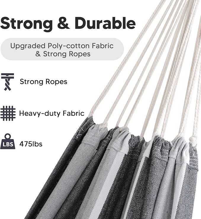 SUNCREAT Hammocks for Outside, Portable Heavy Duty Tree Hammock, Dark Gray & Light Gray