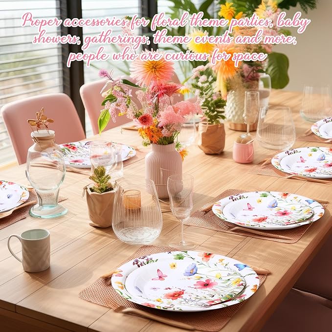 Mumufy 100 Pack Wild Floral Paper Plates Flower Dinner Decoration 9" & 7" Disposable Watercolor Dessert Plates for Wedding Birthday Baby Shower Bridal Tea Party Supplies(Colorful Flowers)