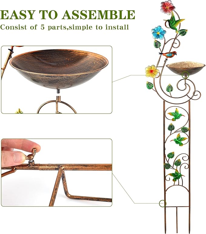57” Bird Bath with Garden Trellis for Climbing Plants Outdoor, Small Decorative Metal Birdbath Bird Baths, Hummingbird (Hummingbird)