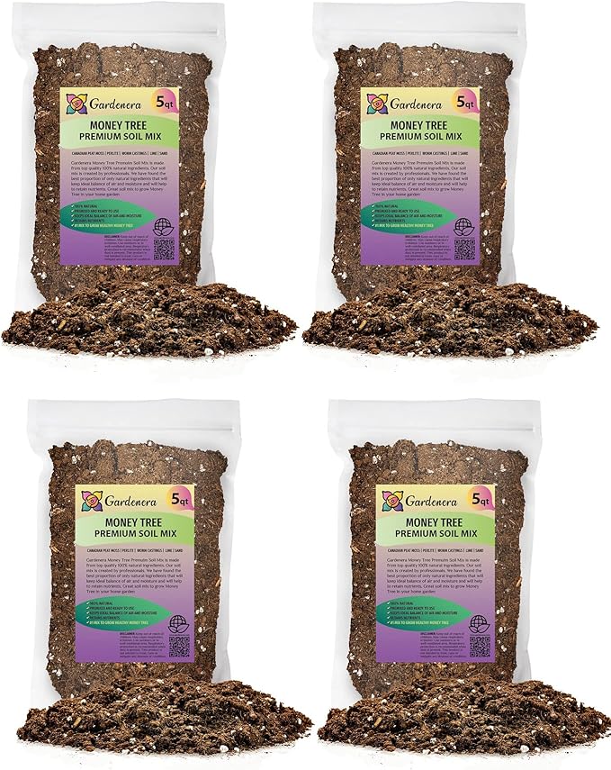 GARDENERA Money Tree Potting Soil - 10 Quart - Soil Mix for Planting or Repotting Guiana Chestnut, Blended Mix to Properly Grow Money Tree Plants (4 Bags of 5 Quart)