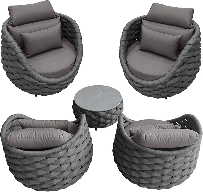 TWT 5-Piece Aluminum Patio Furniture Set, Outdoor Armchairs with Coffee Table, Metal Sofa Set for Deck, Porch, Balcony, Indoor, Dark Grey
