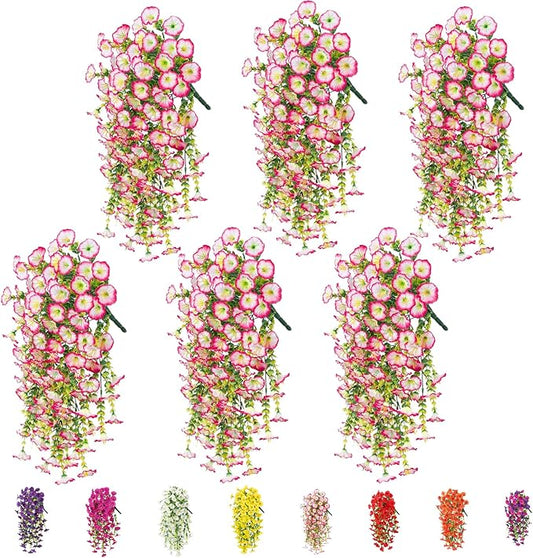 6-Pack Outdoor Faux Plants, 69-Flowered Large Morning Glory, Uv-Resistant Artificial Morning Glory,Perfect for Outdoor Decoration in All Seasons Such as Porches and Gardens (Light Pink)