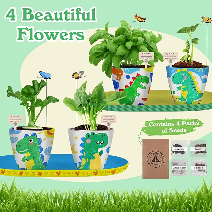 QSQSRUCH 4 Set Painting & Plant Flower Garden Kit, Arts and Crafts Kits for Kids Ages 4-8,Girls Gifts 8-10, Garden Set for Kids 8-12,Girls Toys Age 6-8, Gift for 4 5 6 7 8 9 10+ Year Old Girl