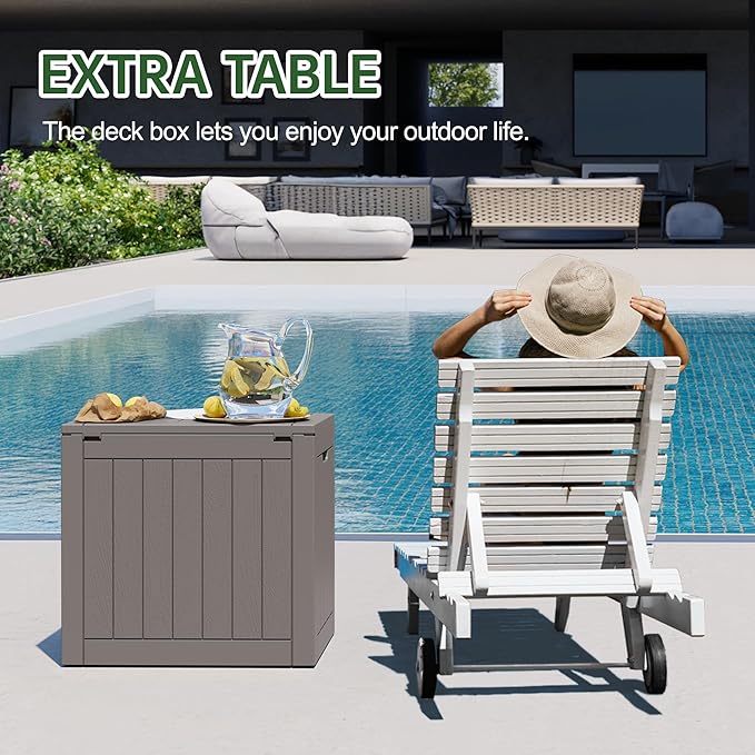 NUNU LAB 32 Gallon Resin Outdoor Storage Box 2 Pack Waterproof Deck Box for Patio Cushions, Garden Tools, Pool Accessories,Backyard Storage Bin,Grey