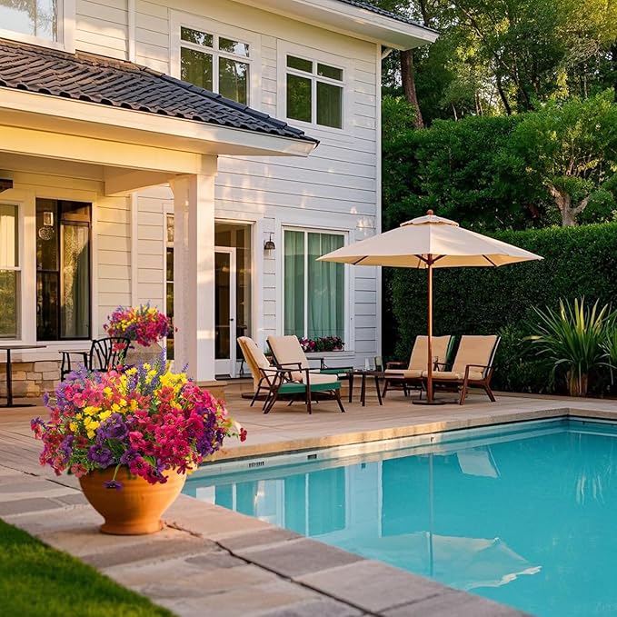 20Pcs UV Resistant Artificial Flowers Outdoor, Realistic Faux Greenery Shrubs with Rust-Proof Stems - Waterproof Fade-Proof Hanging Plants for Garden, Porch, Patio, Cemetery Decor (All-Season Durable)