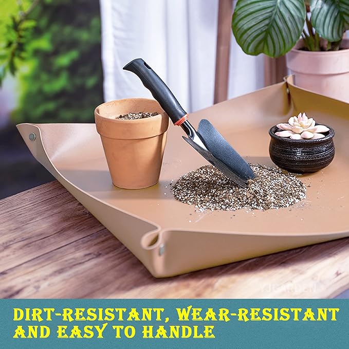 Leather Plant Repotting Mat Waterproof Transplanting Mat Indoor Succulent Potting Portable Gardening Mat, 30" X 18" Thickened Foldable Plant Potting Tray and Mess Control mat