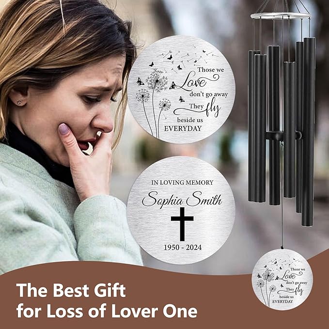 Personalized 36" Bereavement Wind Chimes for Outside, Memorial Gift in Remembrance of a Loved One, Sympathy Gift for Loss of Mother Father Husband, Garden Patio Decor