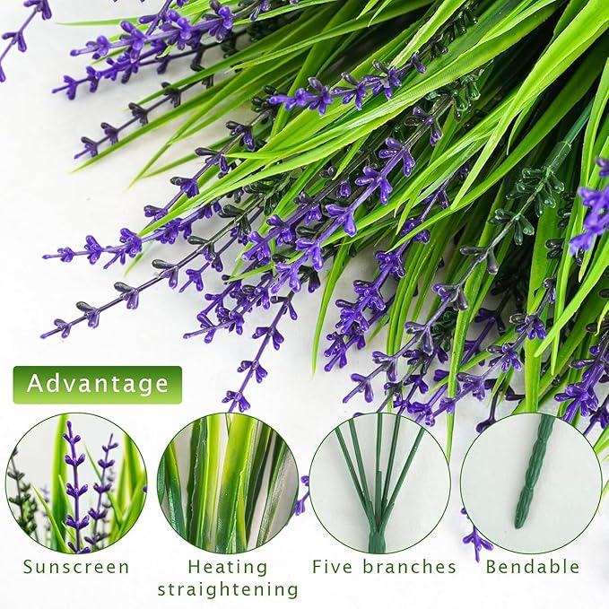 36 Pcs Artificial Flowers for Outdoors, UV Resistant Fake Outdoor Plants Faux Plastic Monkey Greenery Grass for Outside Front Porch Garden Window Box Home Office Planters Desk Decor (Purple)
