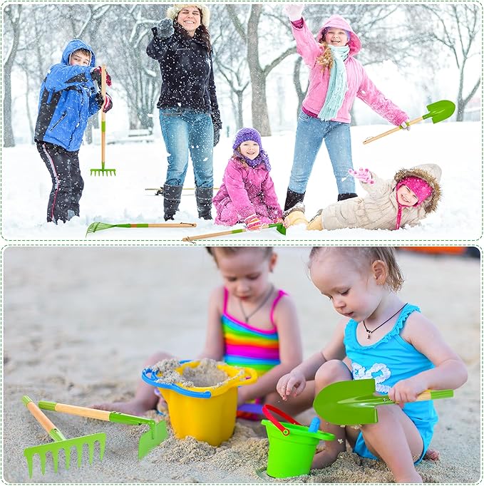 Kids Gardening Tools Set - 6PCS Detachable Garden Tool Kit with Gloves, Shovel, Rake, Hoe, Leaf Rake & Spray Bottle - Wooden Handles with Hanging Hole, Perfect Outdoor Toy Gift for Ages 3-5