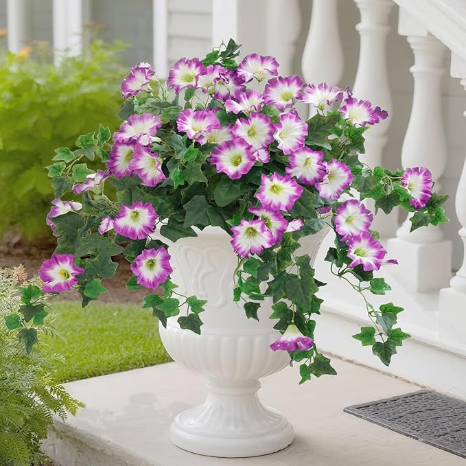 Artificial Fake Flowers Plants for Outdoor Decoration, 2PCS Faux Petunias Silk Plants UV Resistant Realistic Porch Garden Balcony Decor, Fake Flowers for Outdoor Planters Home Decor(Pure purple-red)