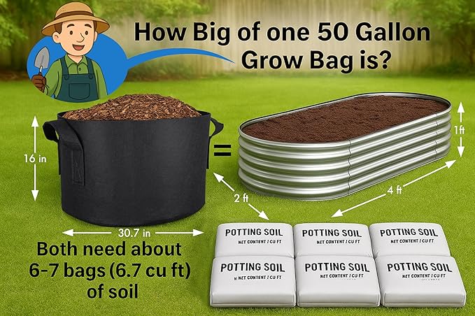 Gardzen 2-Pack 50 Gallon Grow Bags, Aeration Fabric Pots with Handles, Pot for Plants