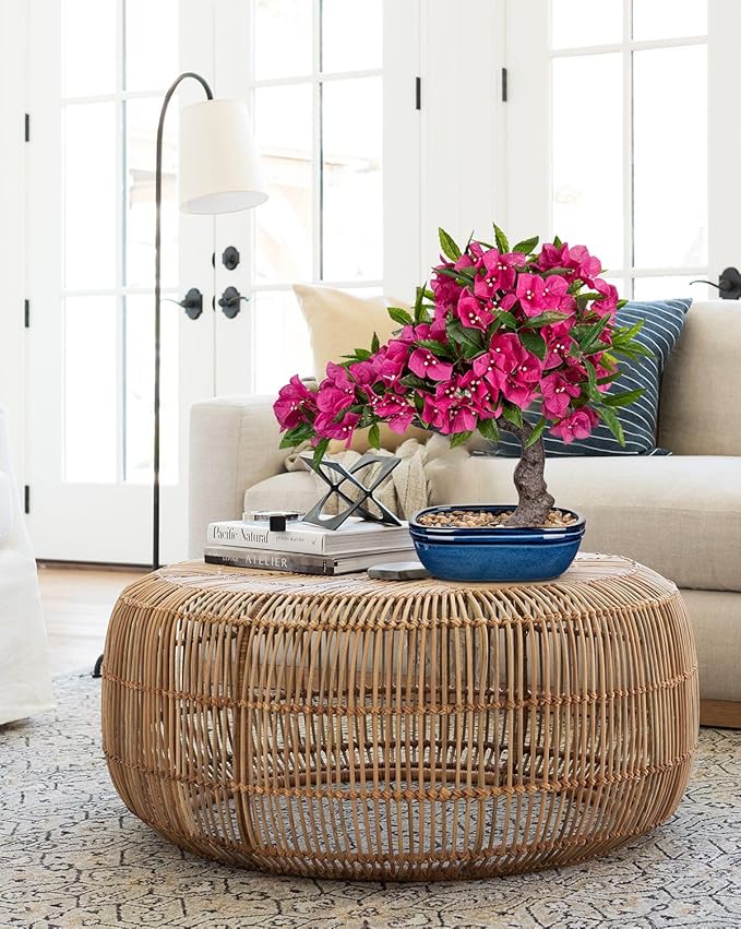 Briful Artificial Bougainvillea Bonsai Tree 18.5" Silk Bougainvillea Plant with Blue Pot Fake Bougainvillea Floral Tree for Home Office Room Desk Shelf Zen Décor(Hot Pink)