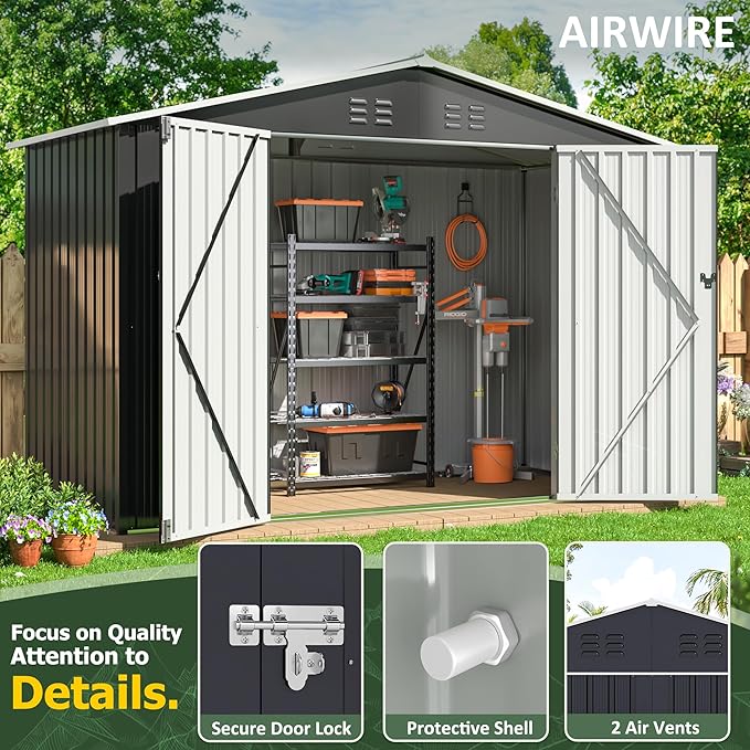 9x4 FT Outdoor Storage Shed, Garden Shed with Updated Frame Structure and Lockable Doors, Metal Tool Sheds for Backyard Garden Patio Lawn, Grey