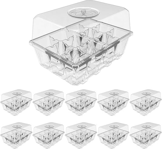 Gardzen 10 Pack Seed Starting Tray, Plant Germination Trays, Seed Starter Kit with Adjustable Humidity Vented Dome and Clear Base, Plant Growing Kit 6.6" x 4.5", Total 120-Cell, Clear