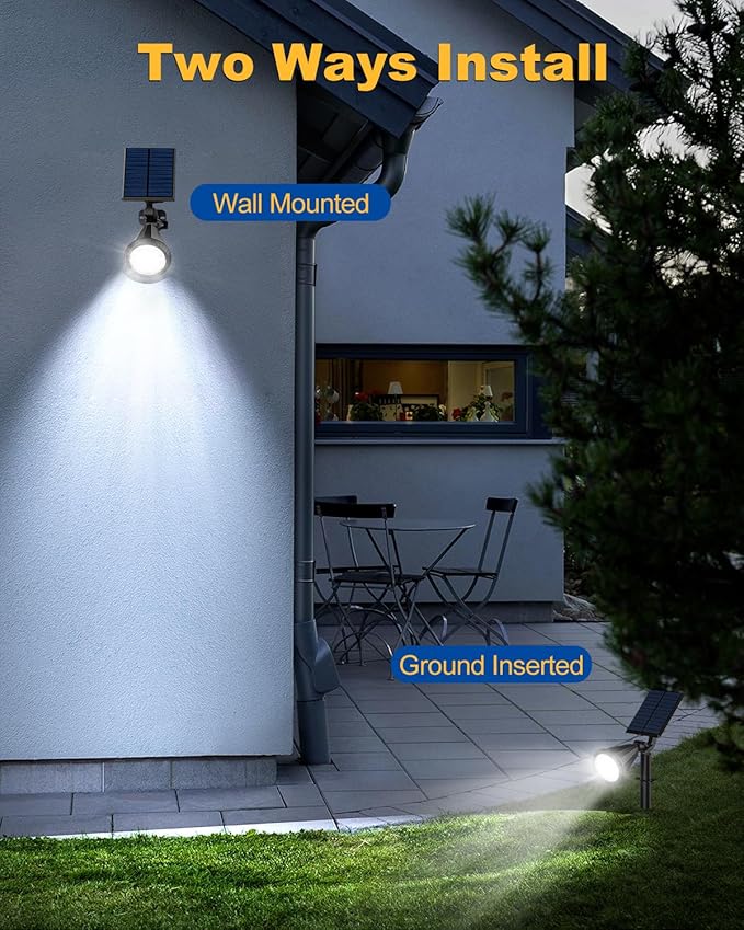 Solar Spot Lights Outdoor, 8 Pack Outdoor Solar Lights for Yard, 4 Lighting Mode Solar Landscape Spotlights with Auto On/Off, 2-in-1 Waterproof Wall Lights for Garden, Walkway (Cool White)