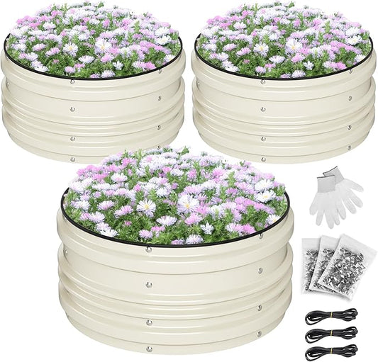 WORKPRO 3Pcs 2x2x1ft Galvanized Raised Garden Bed Set, Rust & Corrosion Protection, Easy Assembly, Safe Edge, Ideal for Vegetables & Flowers, White