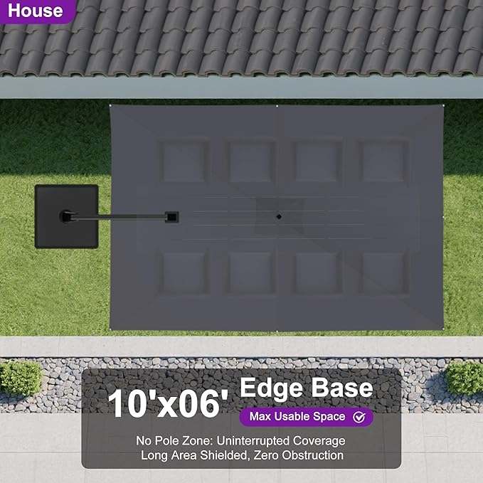 PURPLE LEAF 10' X 6.5' Swivel Outdoor Patio Aluminum Umbrella with Base Left-right Tilting Cantilever Offset Umbrella with UV Resistant Heavy Duty Fabric for Deck Pool Patio Backyard, Graphite Grey