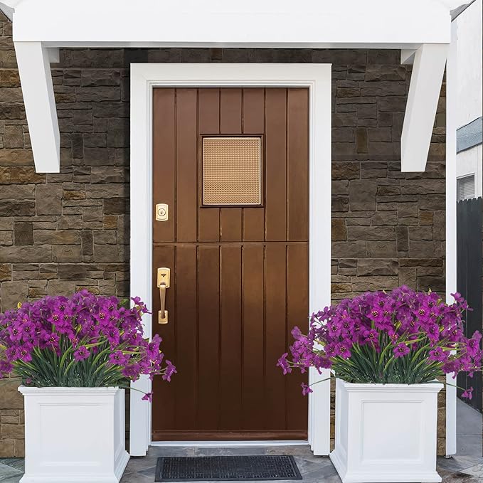 20 Bundles Artificial Flowers Outdoor UV Resistant Fake Flowers (Deep Purple)