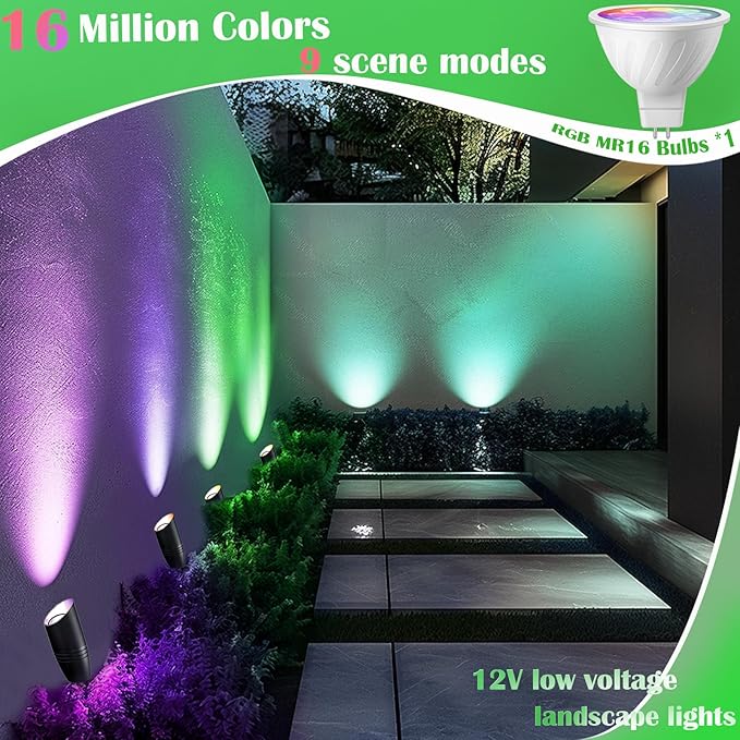 Color Changing Outdoor Landscape Lights, 12V RGB Low Voltage Landscape Lighting Kit with Remote Control, Smart Landscape Spotlights, Outdoor Uplights for Garden and Yard, ETL Listed