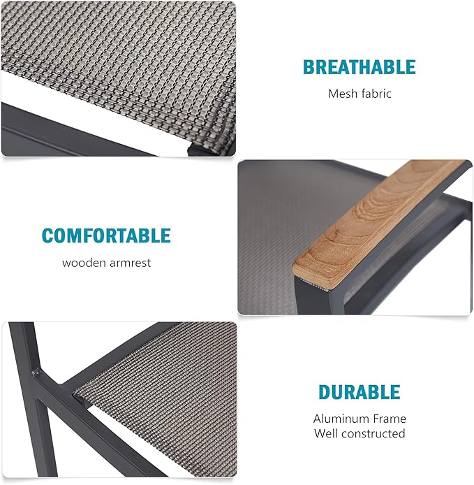 TRY & DO Patio Dining Chairs Set of 4,Outdoor Stackable Dining Chairs with Armrest Textilene Mesh Fabric Aluminum Frame Patio Furniture Sets for Garden, Balcony, Lawn and Indoors