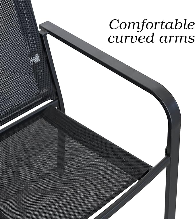 Patio Dining Chairs Set of 2 with Textilene mesh Fabric, Outdoor Space Saving Lawn Chairs for Porch Garden Backyard Poolside Sling Chairs,Black