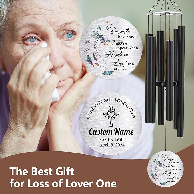 Pwesionalized Sympathy Wind Chimes 36 inch, Memorial Gift for Loss of Mom/Dad/Grandma/Loved one, 42inch Customized Bereavement Gift Idea for Condolences Funeral