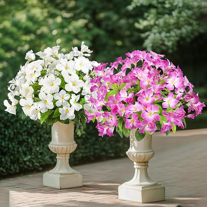 Fake Plants 15.7"Plastic Flowers For Outdoors Artificial Azalea Flowers Fake Flowers Artificial Plants Outdoor Spring Flowers Artificial For Decoration Fake Plants For Outside (Pale Purple ）4Pcs