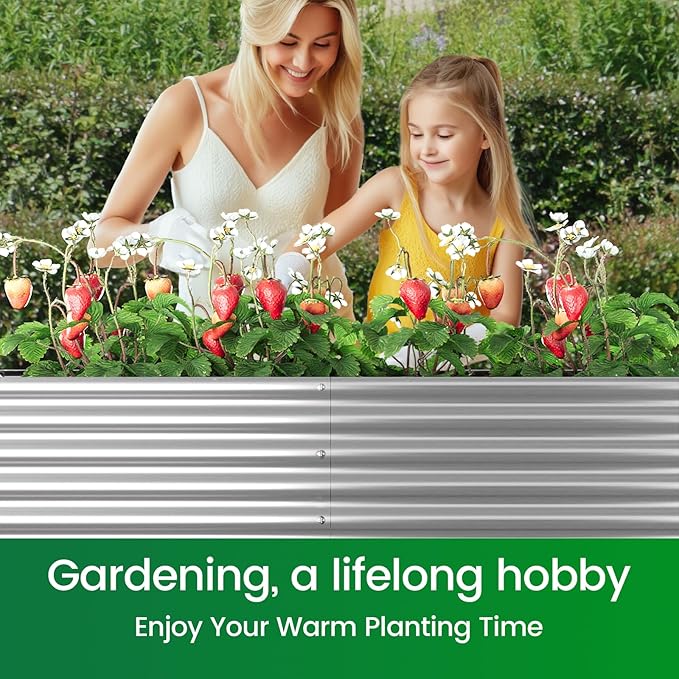 FRIZIONE 2pcs Tall 8x4ft Galvanized Raised Garden Bed Outdoor,Above Ground Garden Bed for Vegetable,Metal Raised Beds for Flower,Steel Raised Beds for Gardening