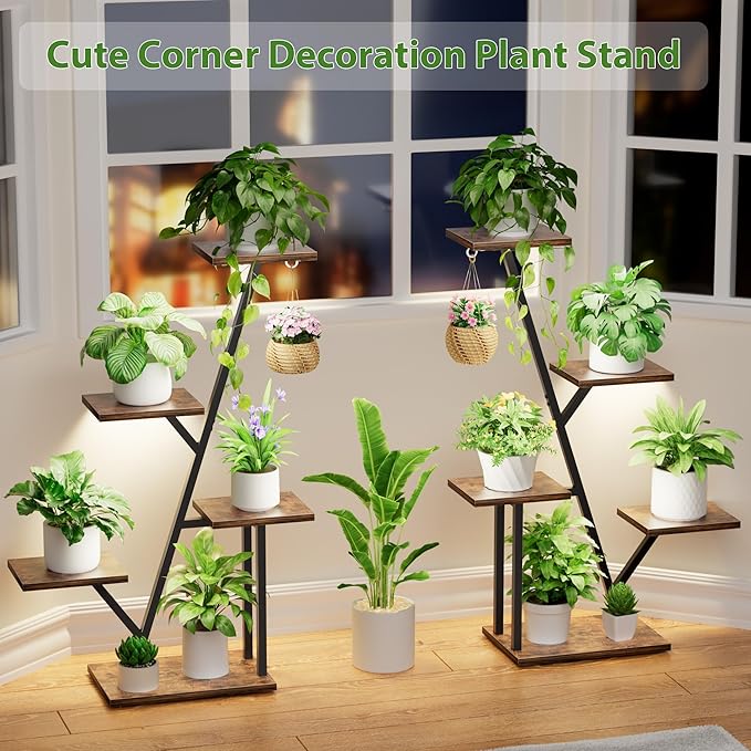 Plant Stand with Grow Light Indoor: Lighted Corner Plant Stands for Indoor Growing, 5 Tiered Plant Shelf, 40" Plant Shelf for Multiple Plants, Flower Holder Display for Living Room, Patio (2 Pack)
