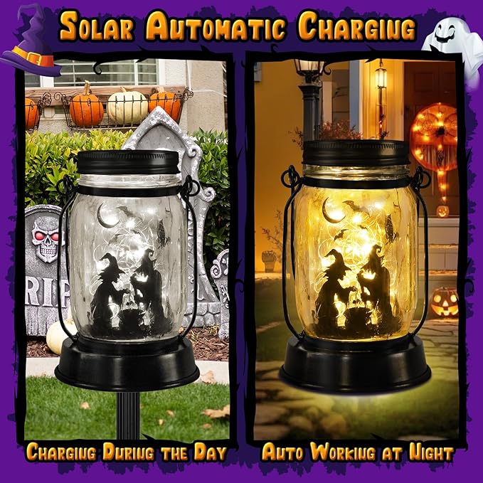 Halloween Decorations Halloween Decor Witch Solar Lanterns Witch Decorations Outdoor Lights Solar Garden for Yard, Patio,Backyard,Porch Torches Light
