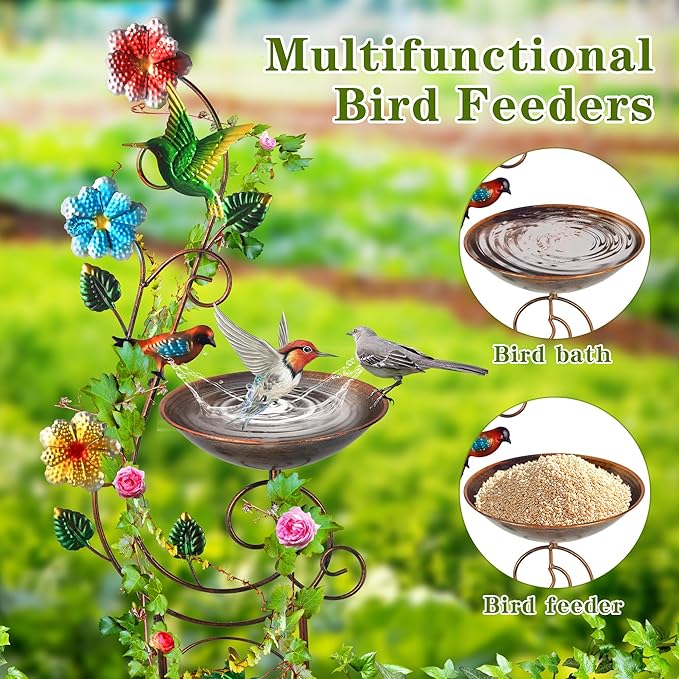 57” Bird Bath with Garden Trellis for Climbing Plants Outdoor, Small Decorative Metal Birdbath Bird Baths (Redbird)
