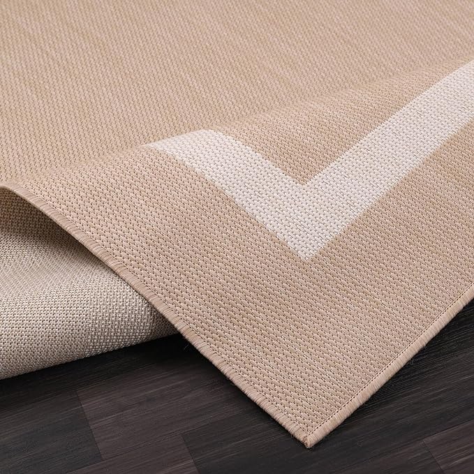 Bordered Outdoor Rug 10x14 Washable Outside Carpet for Indoor Patio Porch Waterproof Easy Cleaning Non Shedding Area Rugs Beige 10 x 14