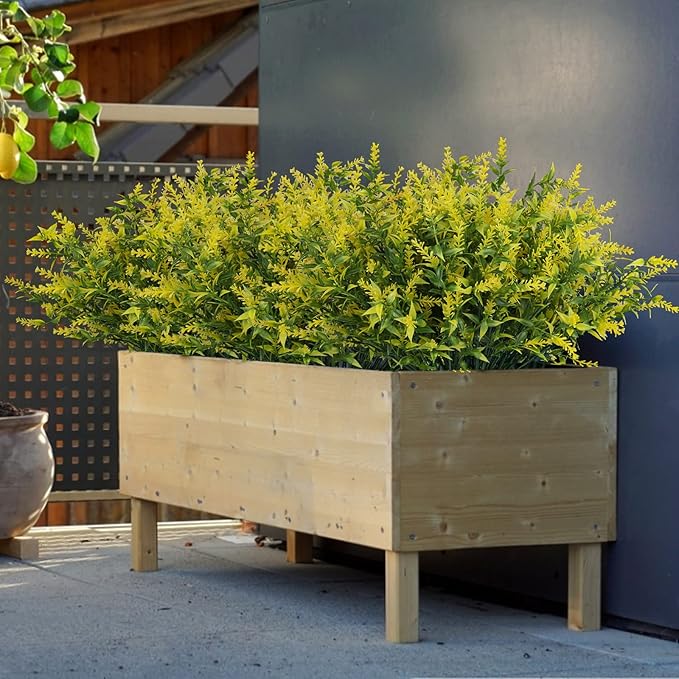 36 Bundles Artificial Plants Outdoor, Artificial Flowers for Outdoors Fake Flowers UV Resistant Flowers Lavender Outdoor Plants, Faux Flowers Shrubs for Porch Garden Window Box Home Decoration(Yellow)