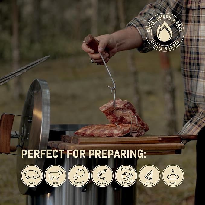 Charcoal Grills - 12 lbs Stainless Steel Smoker Grill 3-in-1 for Cooking & Home BBQ - Portable Vertical Smoker Barrel for Outdoor Grilling & Camping - Meat Grill with Thermometer & Accessories