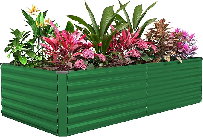 FOOWIN 8x4x2ft Galvanized Raised Garden Bed, Planter Raised Garden Boxes Outdoor, Large Metal Raised Beds for Gardening, Garden Bed for Vegetables, Flowers, Herb,478 Gallon Capacity, Green
