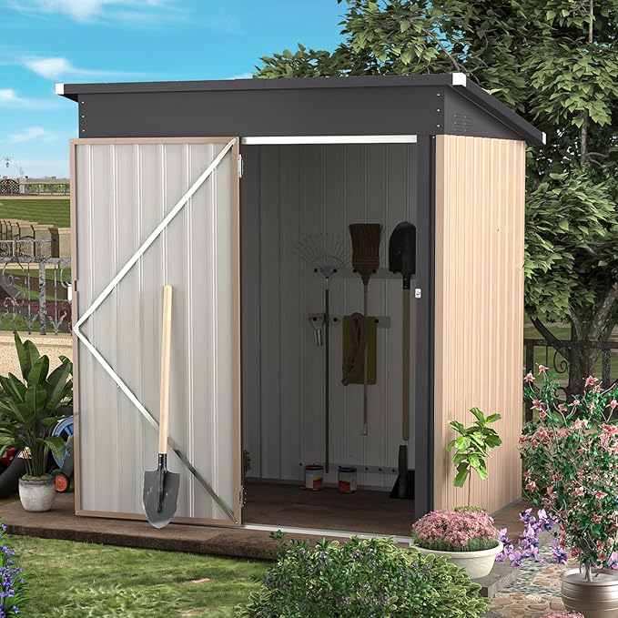 AECOJOY 5' x 3' Outdoor Storage Shed, Small 3x5 Metal Sheds & Outdoor Storage Clearance Steel Yard Shed kit with Lockable Door, Utility and Tool Storage Garden Shed for Backyard, Patio and Outside use