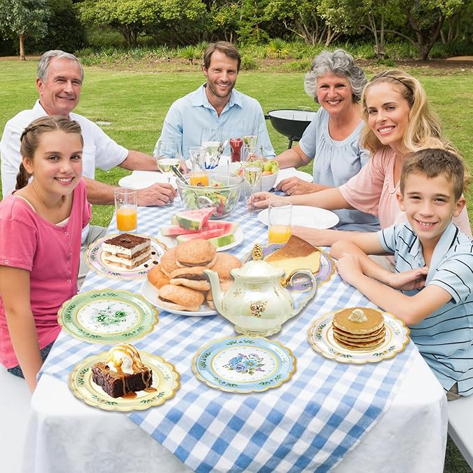 48Pcs Floral Paper Plates, 7 Inch Flower Party Plates Floral Disposable Plates for Tea Party, Birthday Baby Shower Garden Wedding Afternoon Decorations, 6 Styles (48, 7 inch)