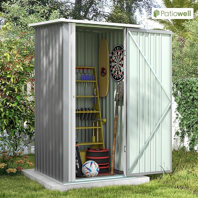 Patiowell 3 x 3 FT Outdoor Storage Shed,Small Garden Tool Storage Shed with Sloping Roof and Single Lockable Door, Outdoor Shed for Backyard Garden Patio Lawn, Grey