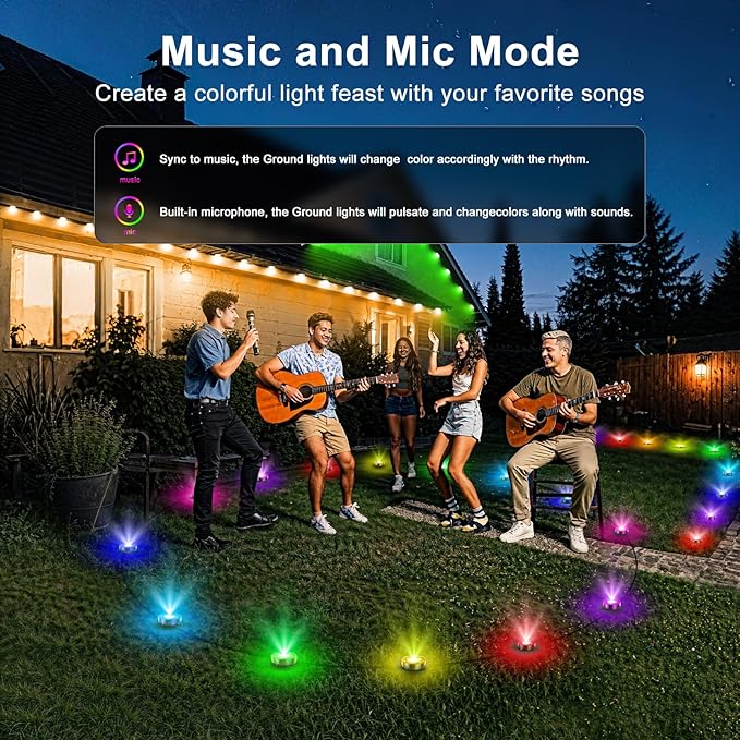 RGB Outdoor Ground Lights, 200Ft Color Changing Pathway Lights with Remote & App Control, Waterproof Walkway Lighting, Wired for Garden Yard Lawn Patio Best for Holiday Party (100FT)
