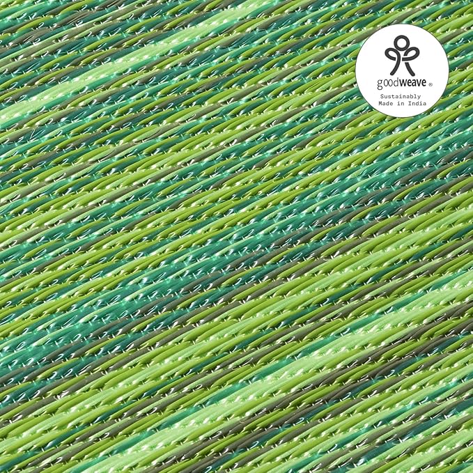 Fab Habitat Striped Outdoor Rug - Waterproof, Fade Resistant, Crease-Free, Reversible - Premium Recycled Plastic - Patio Porch Balcony Deck - Cancun Green - 8x10 ft