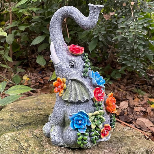 Solar Garden Statue Elephants Figurine with Solar Lights Outdoor Yard Decorations for Patio Porch Home Elephant Gifts for Women Mother's Day Housewarming Birtheday Gifts