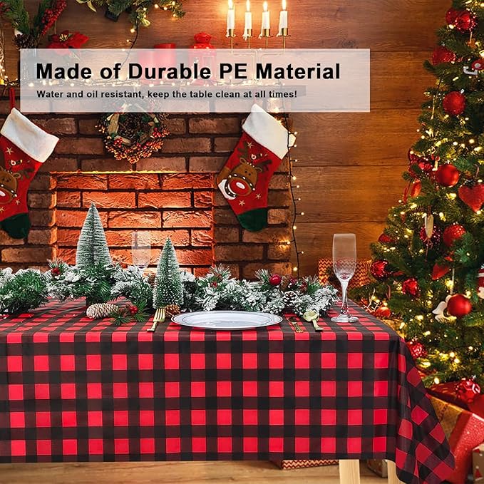 3 Pack Red and Black Checkered Tablecloth, Red Plastic Table Cloths for Parties Disposable, 54 x 108 inch Waterproof Red and Black Gingham Camping Tablecloth for Birthday, Party, Christmas
