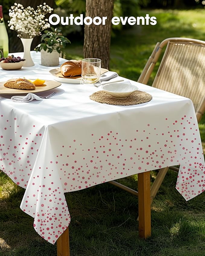 Pureegg Plastic Table Cloth Disposable 8 Pack, 54 x 108 Inch Table Cloths, Graduation Decorations of 2025, Graduation Tablecloths, Rectangle, Plastic Cover, Leakproof & Sturdy, White and Rose Gold