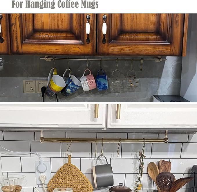 Solid Copper Brass S Hooks for Hanging Jeans Pan Pots Holder Rack Hangers Gold S-Shaped Hooks for Coffee Mugs Kitchenware Utensils Rail