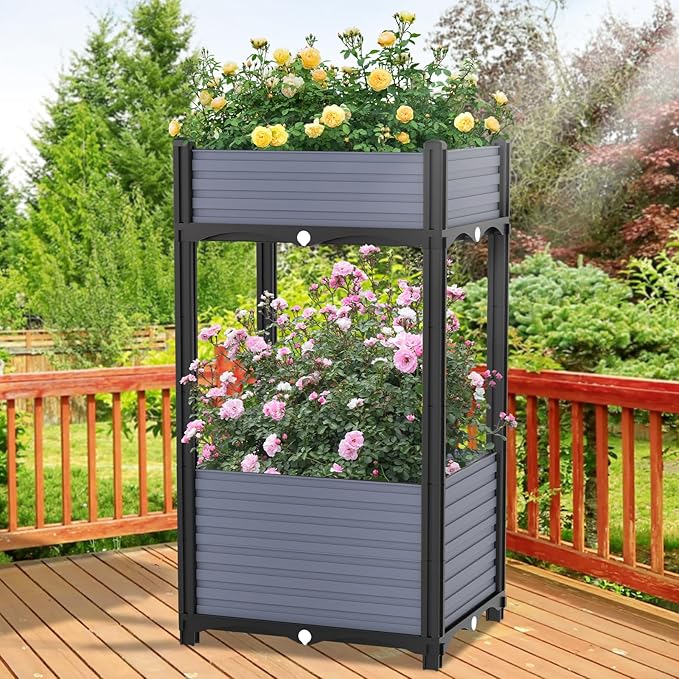 Planter Box Raised Garden Bed with Reinforced Support Rods, Drainage Grid, Multi-Combination Options for Vegetables, Flowers, and Herbs, Ideal for Balcony, and Patio Gardening