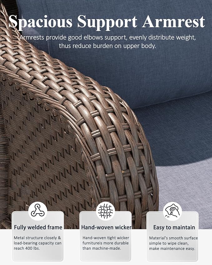 LayinSun 7 Piece Wicker Outdoor Furniture Set with 6-inch Comfy Cushions, High Back Patio Furniture Set with Swivel Rocking Chairs and Side Table