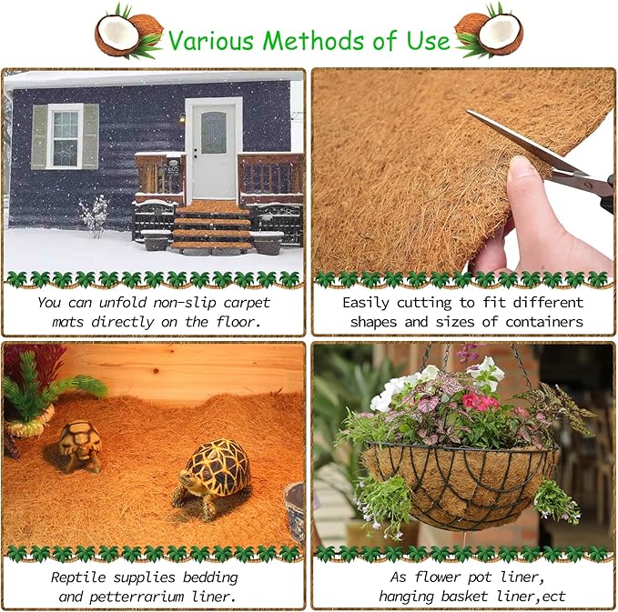 Riare 2 Pack 16 × 80 Inch No-Slip Ice and Snow Carpet Mats- Waterproof Outdoor Coconut Fiber Carpet Anti-Slip Coir Runner for Walkways, Front Door, Stairs, Porch Safe & Stable Walking