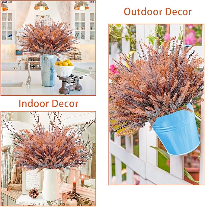 30 Bundles Artificial Fall Flowers Outdoors Fake Fall Lavender Flowers UV Resistant Plastic Faux Fall Plants for Indoor Home Porch Autumn Thanksgiving Fall Decorations (Brown)